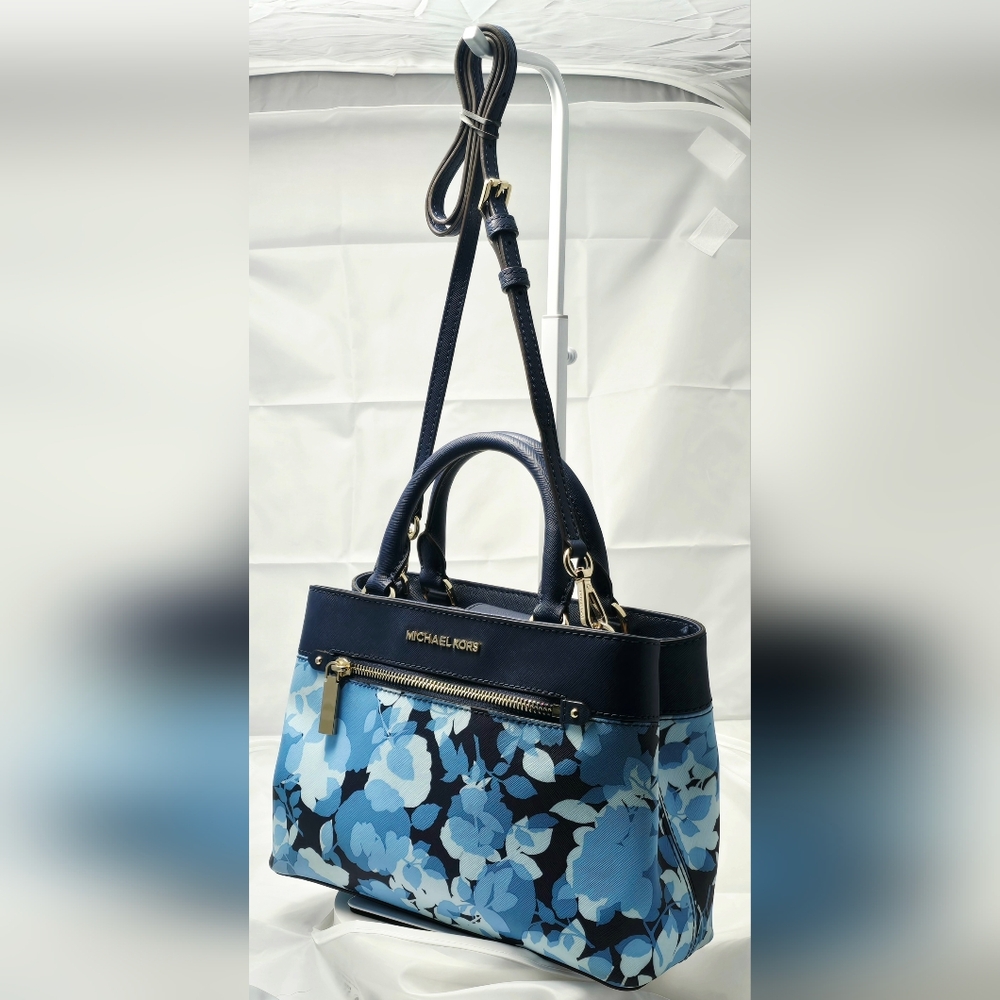 Michael Kors Hailee XS Crossbody Satchel in Navy Floral with Gold-tone Hardware